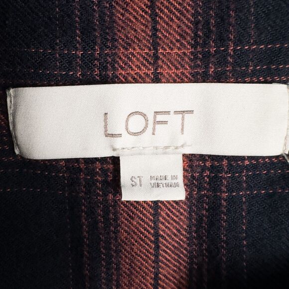 Loft Plaid Drop Waist Shirt Dress Small Tall Navy Blue Pink Cottage Prairie - Picture 3 of 16